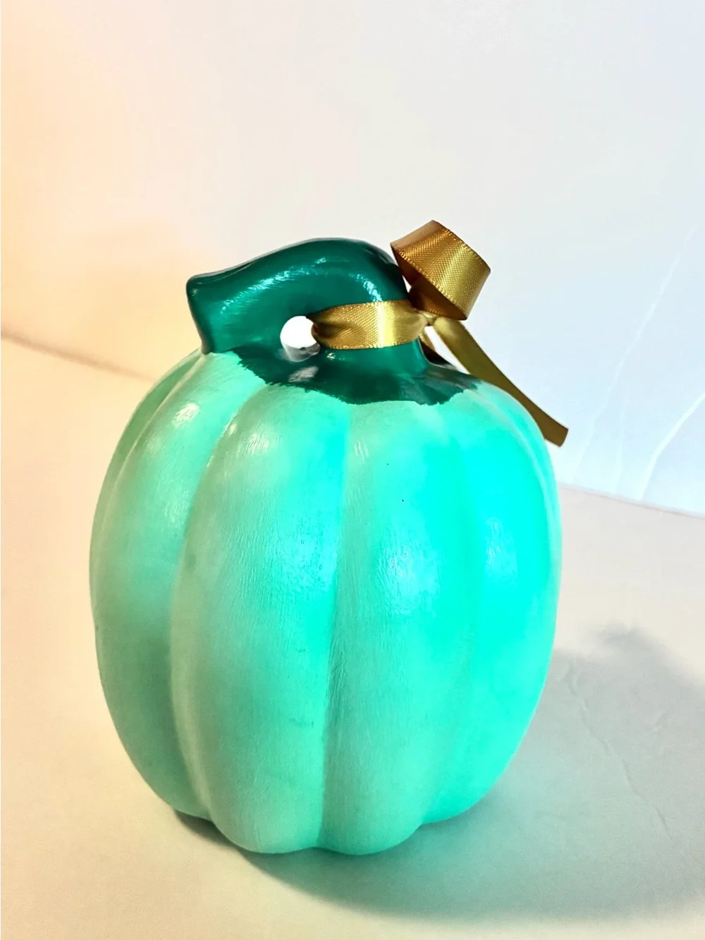 Turquoise Decorative Pumpkin with Gold Ribbon